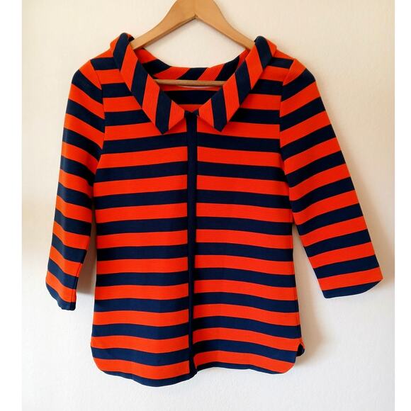 Boden High Roll Neck Orange and Navy Striped Top - Picture 2 of 5